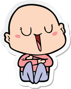 Bir insan tarafından çizilmiş mutlu, kel bir adamın çıkartması.