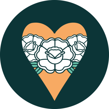 Bir insan tarafından çizilmiş kalp ve çiçeklerin ikonik dövme şekli