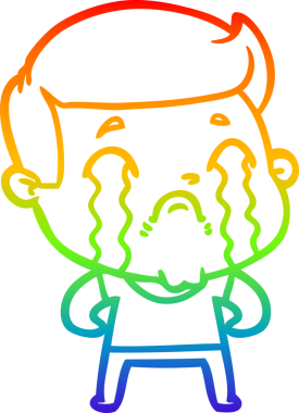 Gökkuşağı gradyan çizimi bir insan tarafından çizilmiş ağlayan bir karikatür adamı çiziyor.