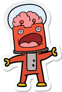 Bir insan tarafından çizilmiş robot karikatür çıkartması.