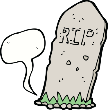 bir insan tarafından çizilmiş konuşma baloncuklu karikatürümsü bir mezar.