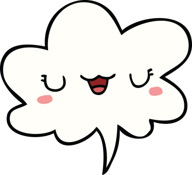 Bir insan tarafından çizilmiş konuşma baloncuklu şirin çizgi film yüzü.