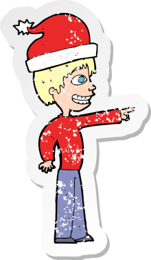 Bir insan tarafından çizilmiş Noel 'e hazır karikatürcü bir adamın gerilimli çıkartması.