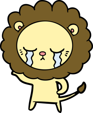 Bir insan tarafından çizilmiş ağlayan çizgi film aslanı.