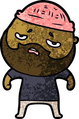 Bir insan tarafından çizilmiş sakallı endişeli bir adam.