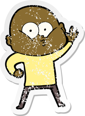 Bir insan tarafından çizilmiş kel bir adamın sıkıntılı çıkartması.