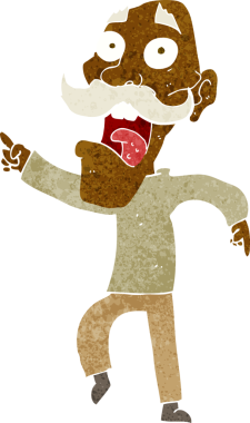 Çizgi film bir insan tarafından çizilmiş korkmuş yaşlı bir adam.