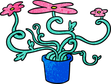 Bir insan tarafından çizilmiş bir çiçek bitkisinin el çizimi karikatürü.