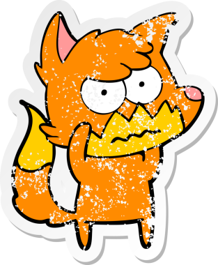 Bir insan tarafından çizilmiş, sıkıntılı bir çizgi film çıkartması.