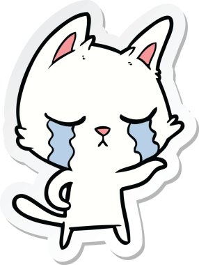 Bir insan tarafından çizilmiş ağlayan çizgi film kedisinin çıkartması.