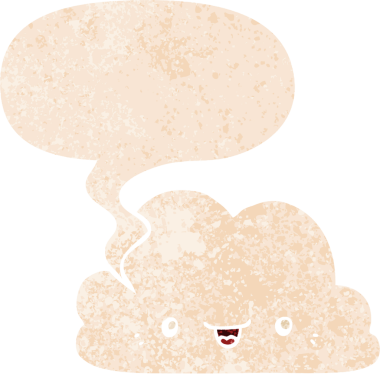 Bir insan tarafından çizilmiş grunge sıkıntılı retro biçiminde konuşma baloncuğu ile sevimli çizgi film bulutu