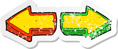 Bir insan tarafından çizilmiş karikatür yön oklarının gerilimli yapıştırması