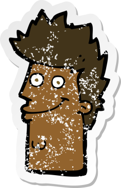 Bir insan tarafından çizilmiş mutlu bir adamın karikatür yapıştırması.