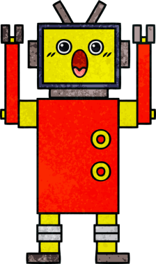 Bir insan tarafından çizilmiş bir robotun retro grunge dokusu