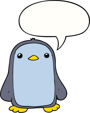 Bir insan tarafından çizilmiş konuşma balonu olan sevimli bir penguen.