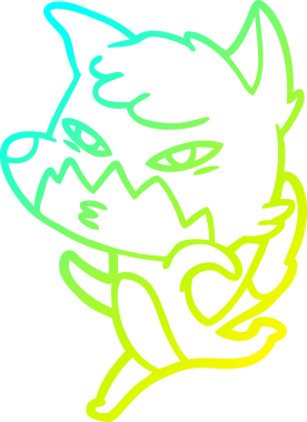 Bir insan tarafından çizilmiş akıllı bir tilkinin soğuk çizgi çizimi.