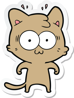 Bir çizgi film çıkartması. Bir insan tarafından çizilmiş, şaşırmış bir kedi.