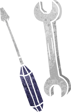 Bir İngiliz anahtarı ve bir insan tarafından çizilmiş tornavida karalaması.