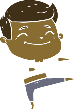 Bir insan tarafından çizilmiş mutlu düz renkli çizgi film adamı.