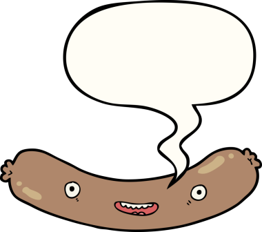 Bir insan tarafından çizilmiş konuşma balonlu çizgi film sosisi.