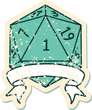 Retro Dövme Biçimi Doğal Bir d20 zar bir insan tarafından çizildi