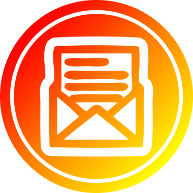 Bir insan tarafından çizilen sıcak gradyan bitiş ile zarf harfi dairesel simgesi