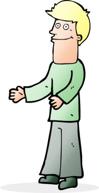 Çizgi filmci bir insan tarafından çizilmiş omuzlarını silkiyor.