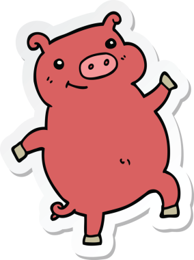 Bir insan tarafından çizilmiş dans eden domuzun çıkartması.