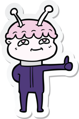 Bir insan tarafından çizilmiş dost canlısı bir uzay adamının çıkartması.