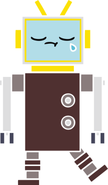 Bir insan tarafından çizilmiş düz renkli bir robot karikatürü