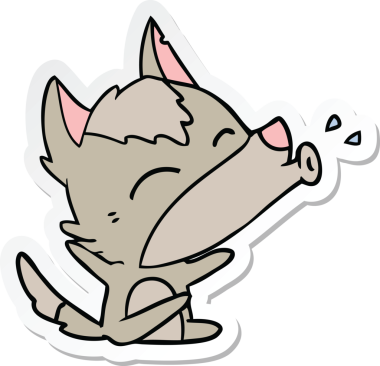 Bir insan tarafından çizilmiş uluyan kurt çizgi filminin çıkartması.