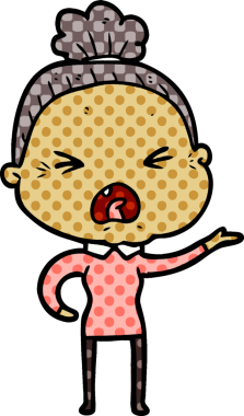 Bir insan tarafından çizilmiş kızgın yaşlı kadın çizgi filmi.