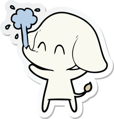 Bir insan tarafından çizilmiş su püskürten şirin bir filin çıkartması.