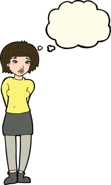 Düşünce baloncuğu bir insan tarafından çizilmiş utangaç bir kadın.