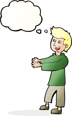 Bir insan tarafından çizilmiş düşünce balonlu mutlu adam çizgi filmi.