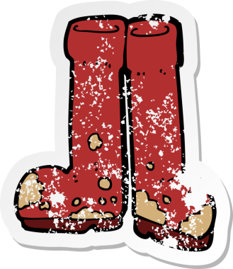 Bir insan tarafından çizilmiş çamurlu çizmelerin gerilimli çıkartması.