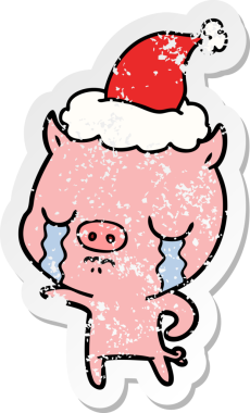 Bir insan tarafından çizilmiş Noel Baba şapkasıyla ağlayan bir domuzun el yazısı.