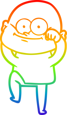 Gökkuşağı gradyan çizgi çizimi bir insan tarafından çizilmiş kel bir adamın çizimi