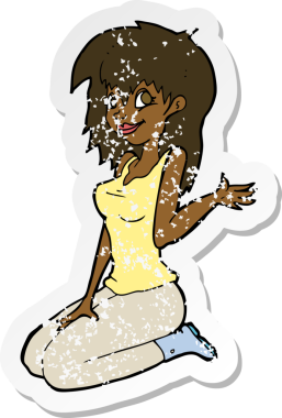 Bir insan tarafından çizilmiş güzel bir kız çizgi filmin gerilmiş çıkartması.