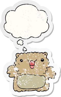 Düşünce baloncuğu olan çizgi film ayısı bir insan tarafından çizilmiş yıpranmış bir çıkartma.