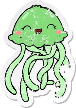 Bir insan tarafından çizilmiş tatlı bir denizanasının sıkıntılı çıkartması.