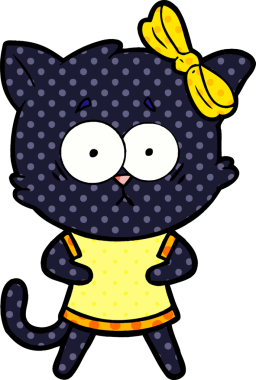 Bir insan tarafından çizilmiş çizgi film kedisi.