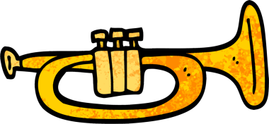 Bir insan tarafından çizilmiş grunge desenli karikatür trompeti.