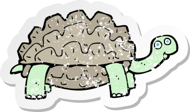 Bir insan tarafından çizilmiş karikatür kaplumbağasının geriletilmiş çıkartması.