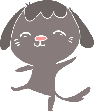 Bir insan tarafından çizilmiş mutlu düz renkli çizgi film köpeği.