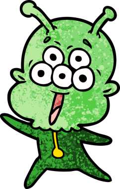 Bir insan tarafından çizilmiş mutlu bir uzaylı çizgi filmi.