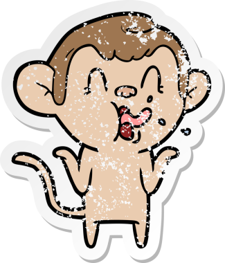 Bir insan tarafından çizilmiş çılgın bir çizgi maymunun sıkıntılı çıkartması.