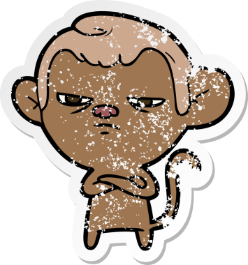 Bir insan tarafından çizilmiş karikatür maymununun sıkıntılı çıkartması