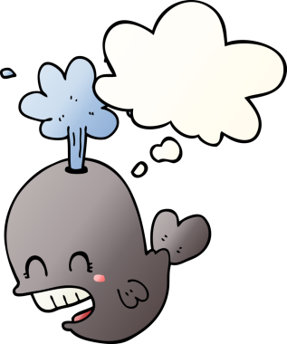 Düşünce baloncuğu olan balina çizgi filmi bir insan tarafından çizilmiş.