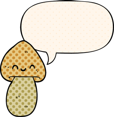 Bir insan tarafından çizilmiş çizgi roman tarzında konuşma baloncuğu olan mantar mantarı.
